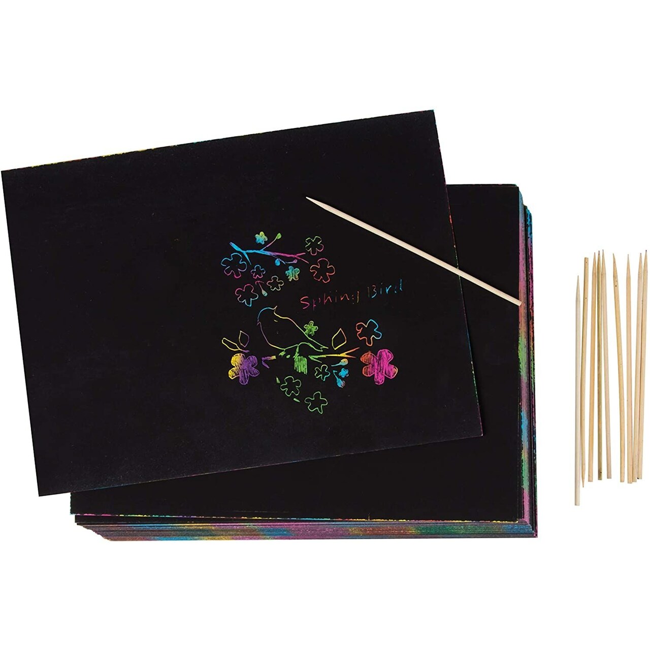 110 Piece Rainbow Scratch Paper with Wooden Stylus Pens, Large Sheets (8x11 In)